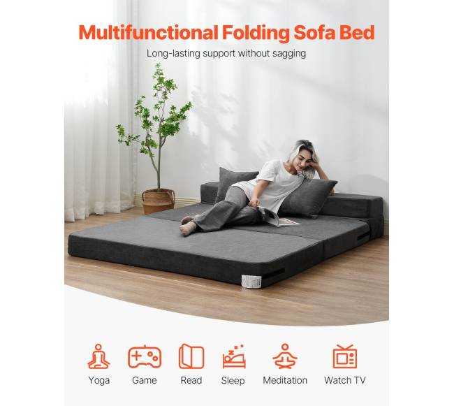 Sulankstoma sofa-lova 3-in-1 su pagalvėmis pilka1