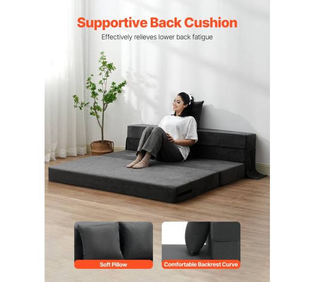 Sulankstoma sofa-lova 3-in-1 su pagalvėmis pilka3