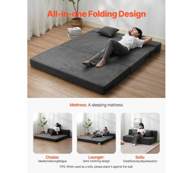 Sulankstoma sofa-lova 3-in-1 su pagalvėmis pilka4