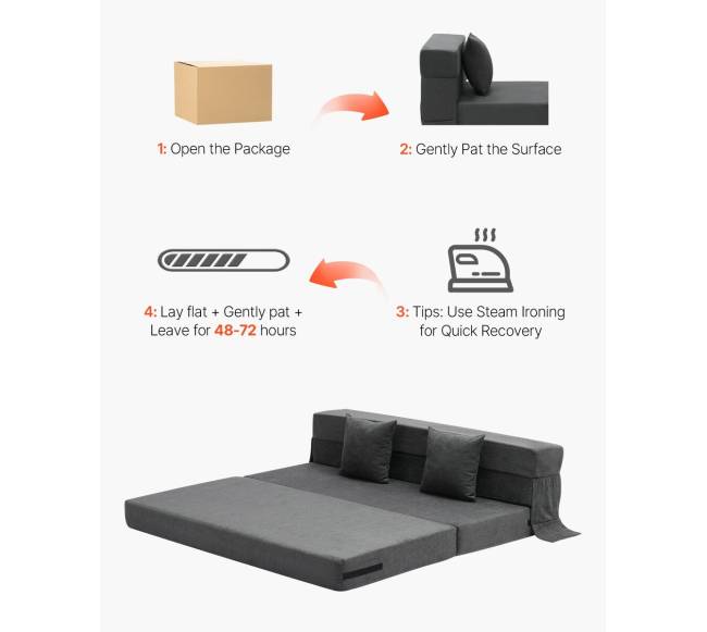 Sulankstoma sofa-lova 3-in-1 su pagalvėmis pilka5