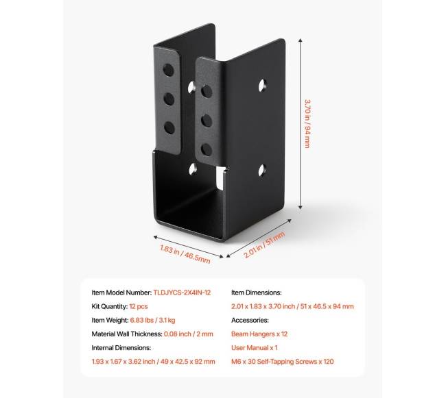 12 paslėpti sijos laikikliai, 49x92 mm6