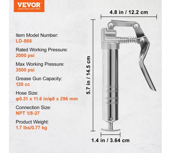 Pistoletinis tepalo švirkštas 3500 PSI, 120 ml6