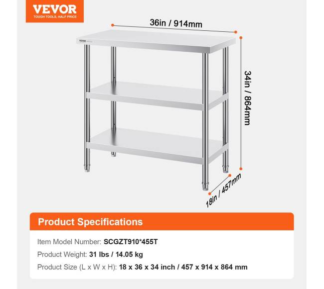 Nerūdijančio plieno virtuvinis stalas 45x91 cm6
