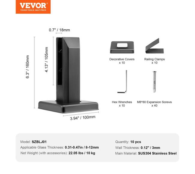 Stiklo spaustukai 10 vnt kvadratinis laikiklis6