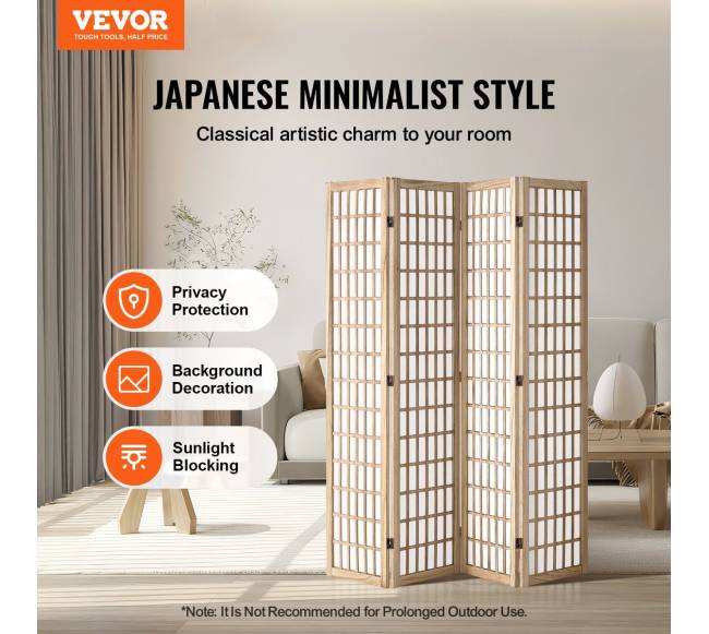 Japoniška kambario pertvara 4 dalių skiriamasis ekranas (natūralus)1
