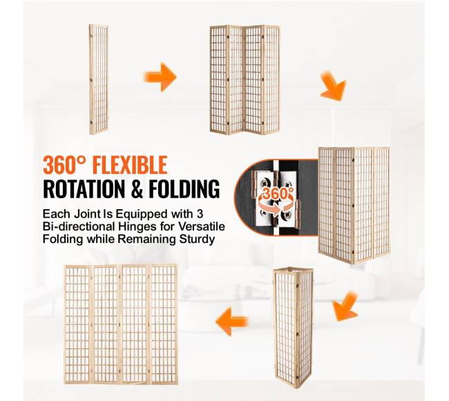 Japoniška kambario pertvara 4 dalių skiriamasis ekranas (natūralus)2