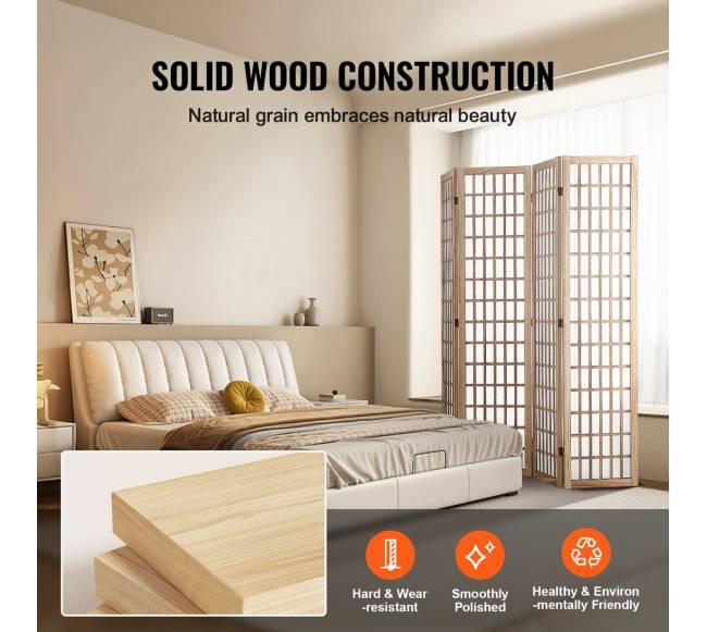 Japoniška kambario pertvara 4 dalių skiriamasis ekranas (natūralus)3