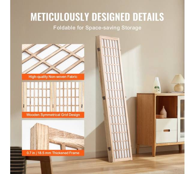 Japoniška kambario pertvara 4 dalių skiriamasis ekranas (natūralus)4