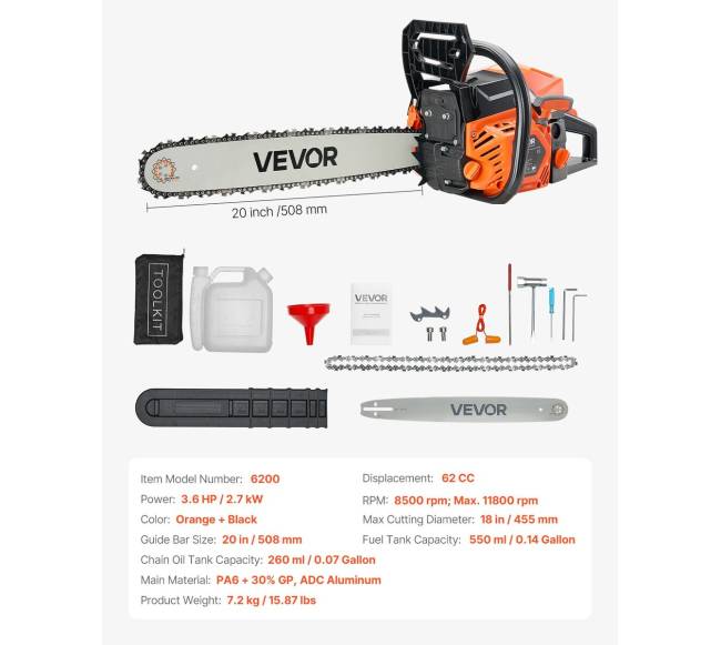 62 cc benzininis grandininis pjūklas 3.6 AG 50 cm pjovimui6