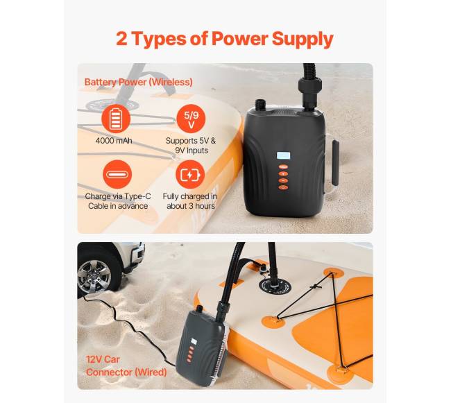 Belaidė irklenčių pompa su baterija4