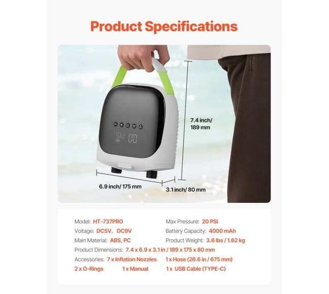 Įkraunama elektrinė irklavimo lentos pompa 20PSI6