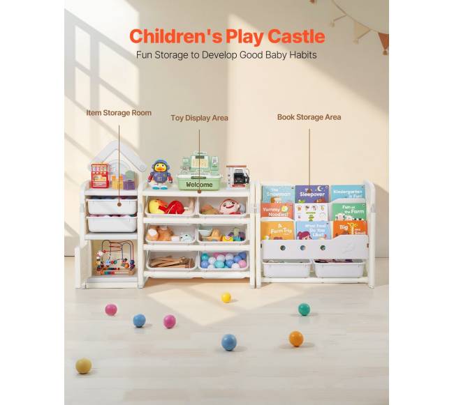 4 lygių žaislų lentyna su knygų lentyna1