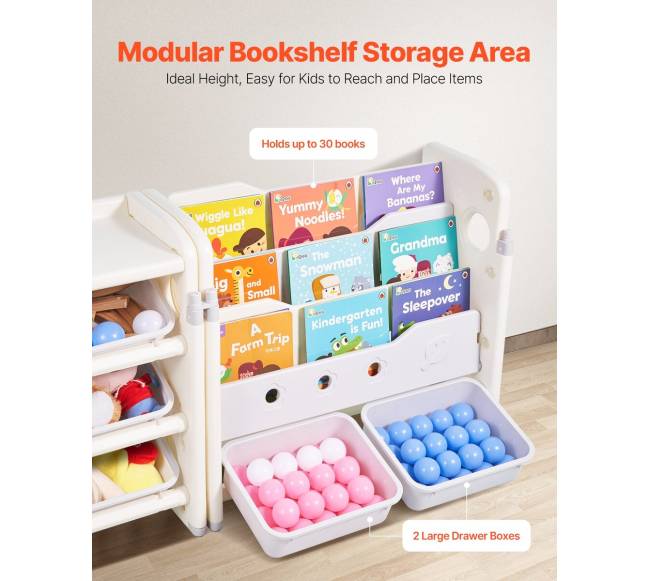 4 lygių žaislų lentyna su knygų lentyna3