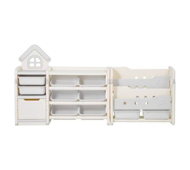 4 lygių žaislų lentyna su knygų lentyna10