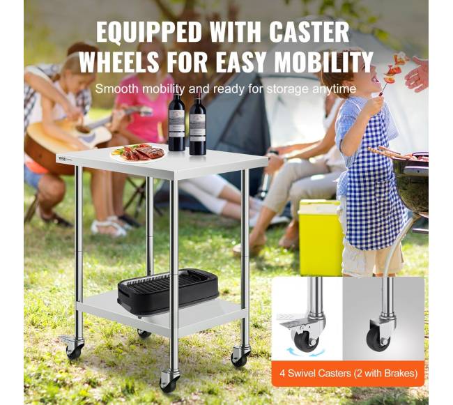 Nerūdijančiojo plieno darbo stalas su ratukais3