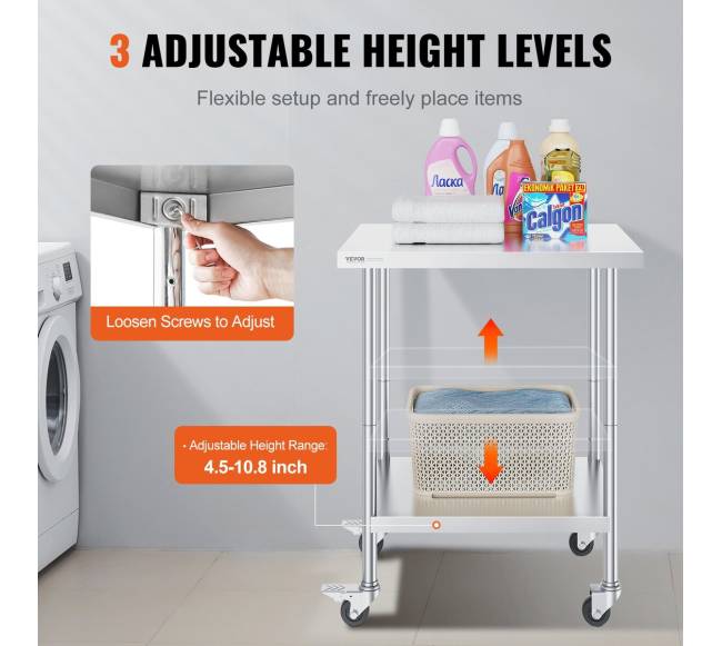 Nerūdijančiojo plieno darbo stalas su ratukais4