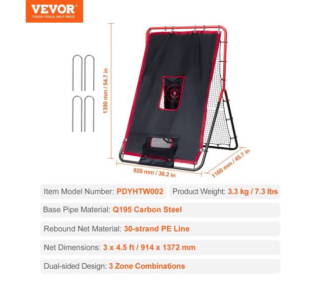 Beisbolo ir softbolo atmušimo tinklas 91x137 cm6