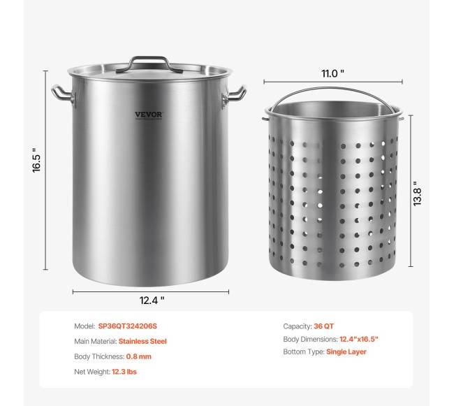34 litrų nerūdijančio plieno puodas su krepšeliu ir dangčiu6
