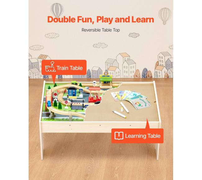 Medinis vaikų žaidimų stalas su traukinio trasa1