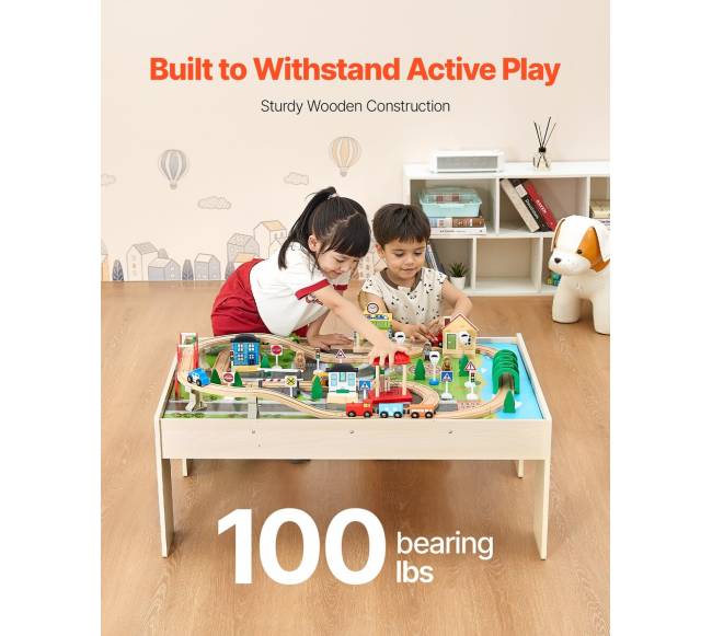 Medinis vaikų žaidimų stalas su traukinio trasa3