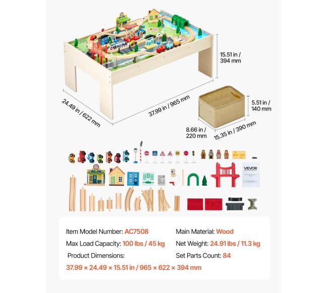 Medinis vaikų žaidimų stalas su traukinio trasa6