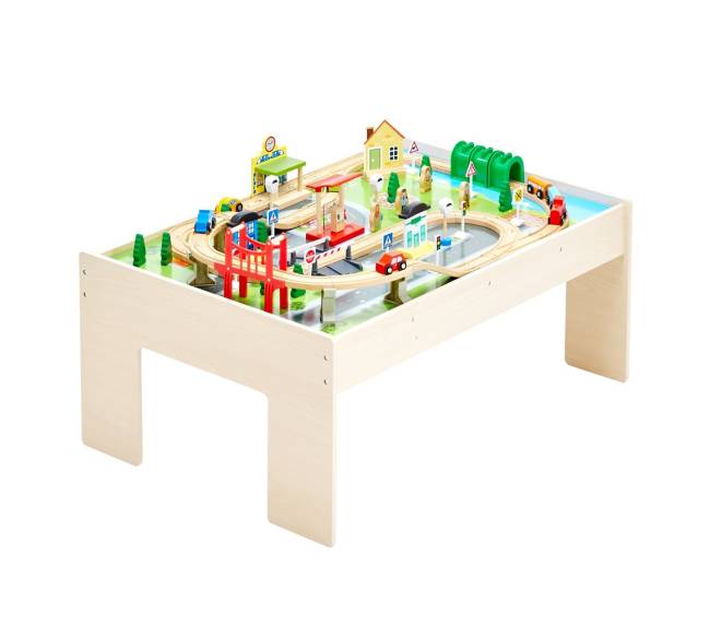 Medinis vaikų žaidimų stalas su traukinio trasa8