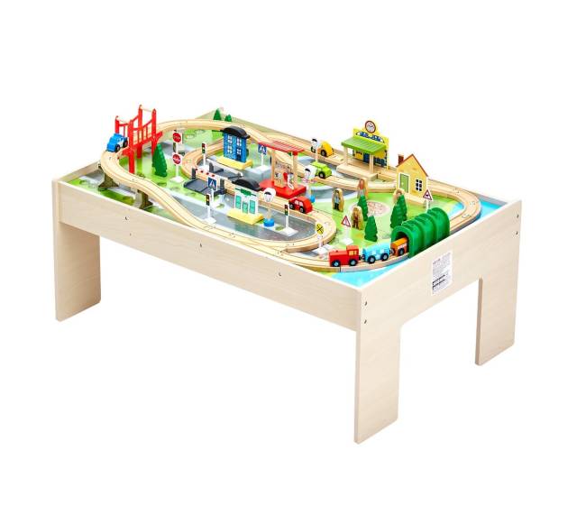 Medinis vaikų žaidimų stalas su traukinio trasa9