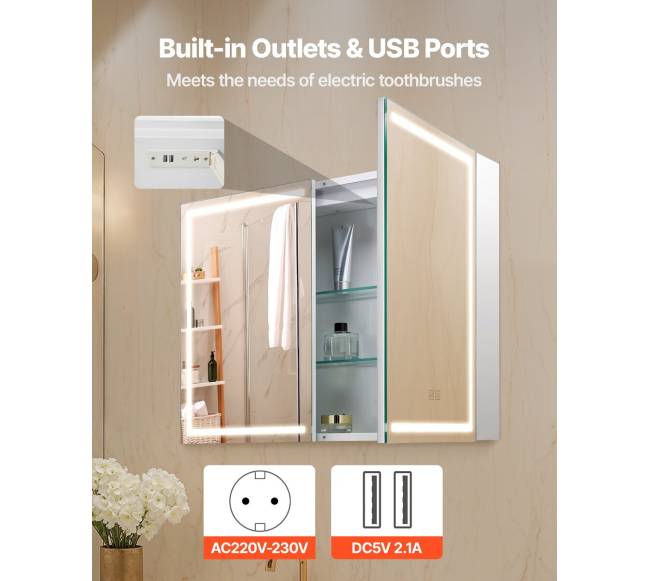 Apšviesta vaistų spintelė su HD veidrodžiu 60 x 80 cm6