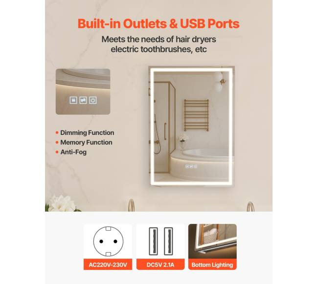 Apšviesta veidrodinė vaistinėlė 50 x 70 cm6