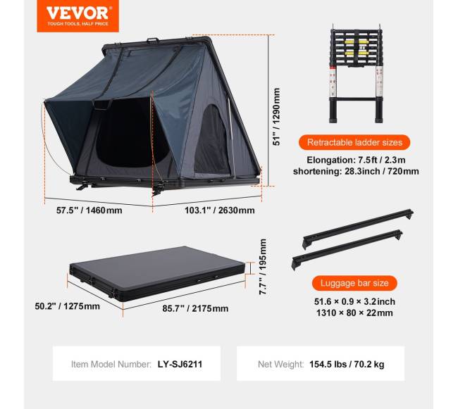 Kieto korpuso stogo palapinė 2-3 asmenims su kopėčiomis6