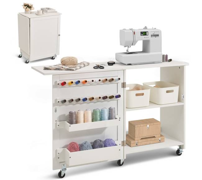 Sulankstomas siuvimo stalas su ratukais0