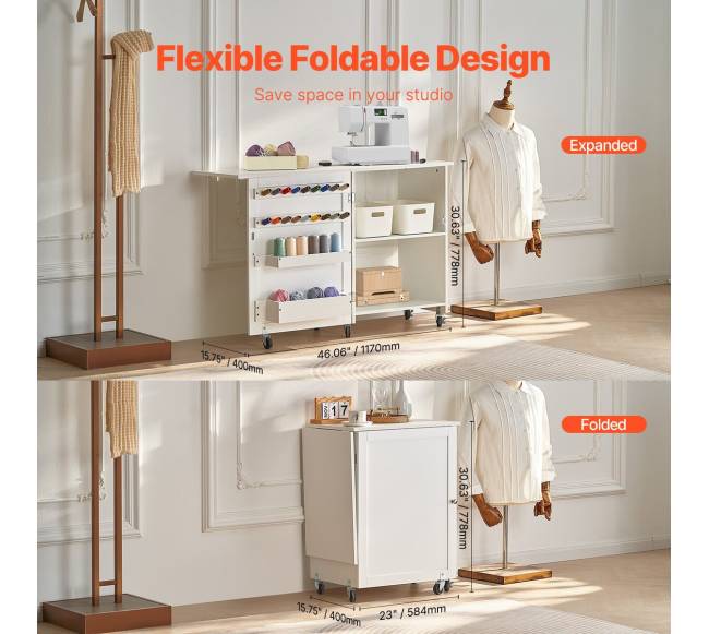 Sulankstomas siuvimo stalas su ratukais2