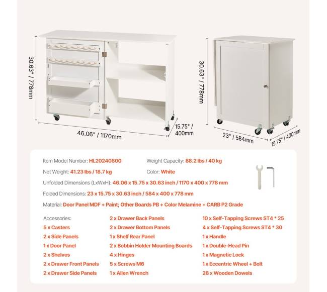 Sulankstomas siuvimo stalas su ratukais6