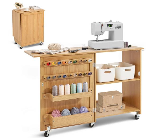 Sulankstomas siuvimo stalas su rateliais0