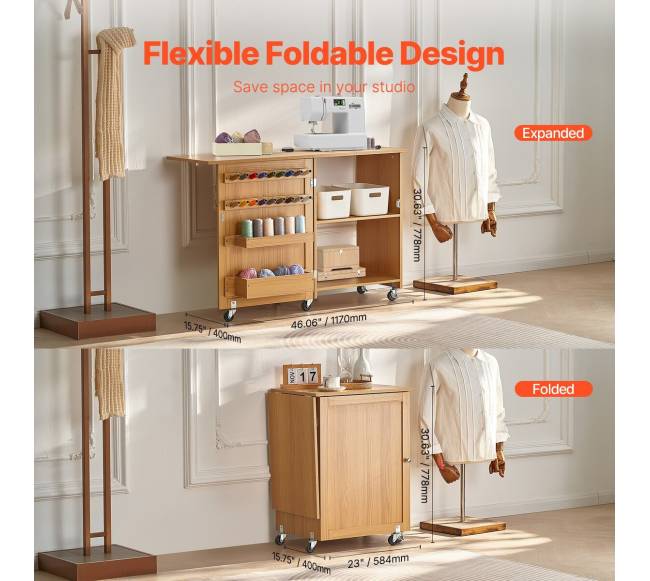 Sulankstomas siuvimo stalas su rateliais2