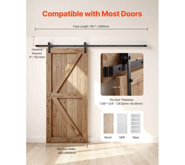 10 m stumdomų durų furnitūros komplektas5