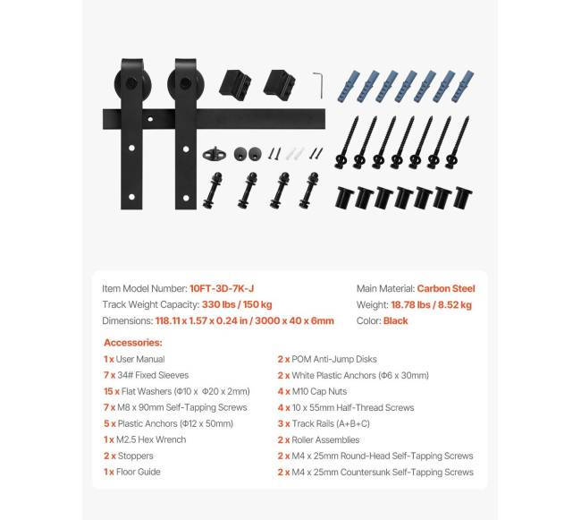 10 m stumdomų durų furnitūros komplektas6