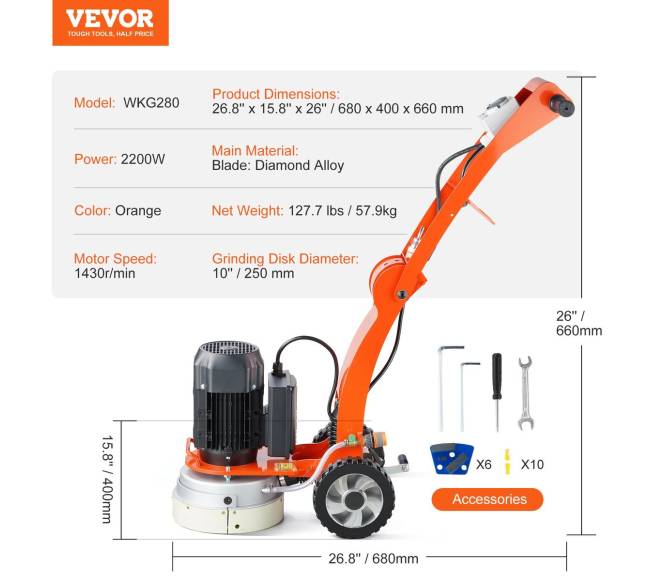 Betono grindų šlifuoklis su 10 cm disku6