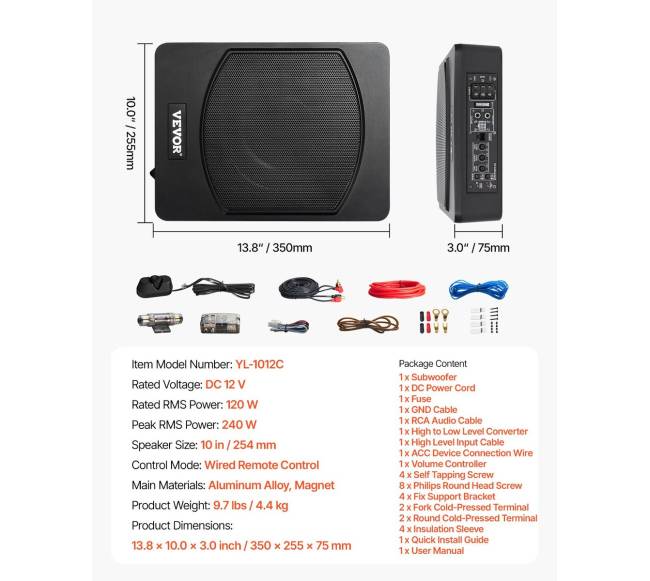 10" 240W automobilio žemadažnis po sėdyne6