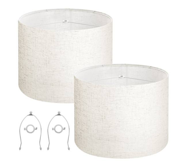 Būgninis lempos gaubtas su harpomis (šviesus linas)0