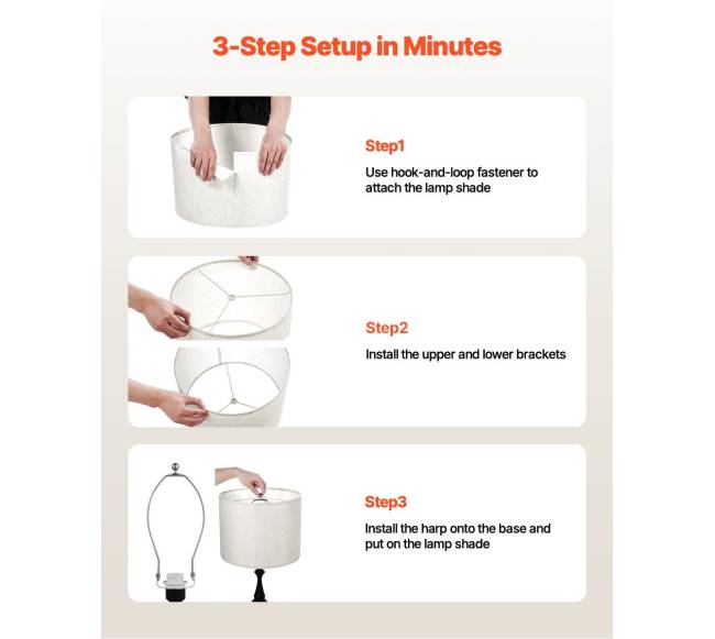 Būgninis lempos gaubtas su harpomis (šviesus linas)4