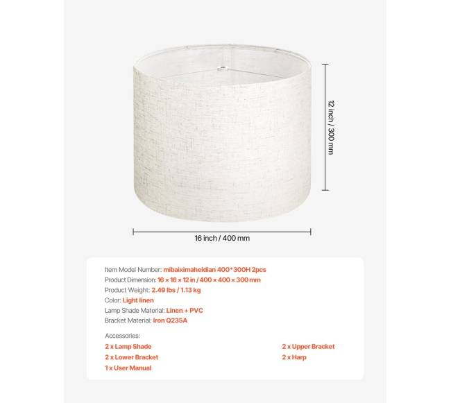 Būgninis lempos gaubtas su harpomis (šviesus linas)6