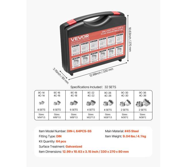 64 dalių DIN hidraulinių jungčių rinkinys6