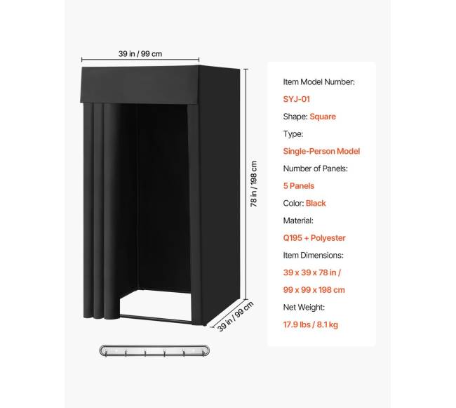 Nešiojama persirengimo kabina juoda 99 x 99 x 198 cm6