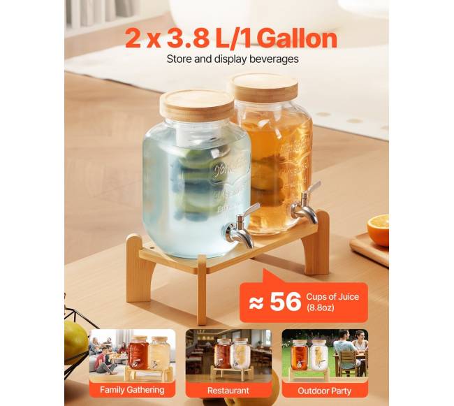 Stiklinis gėrimų dozatorius su stovu 3,8 l1