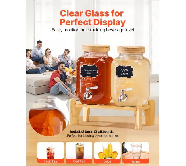 Stiklinis gėrimų dozatorius su stovu 3,8 l3