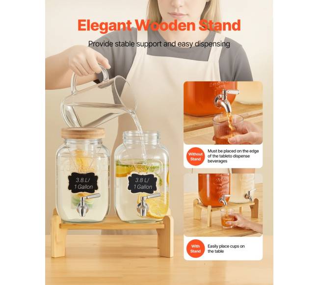 Stiklinis gėrimų dozatorius su stovu 3,8 l4