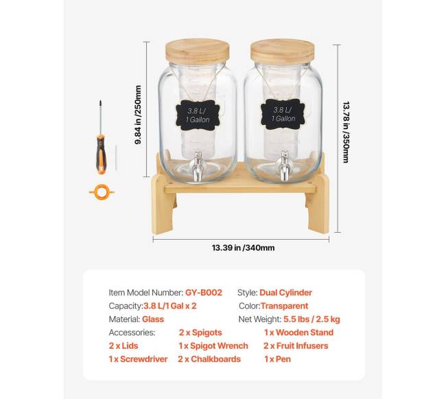 Stiklinis gėrimų dozatorius su stovu 3,8 l6