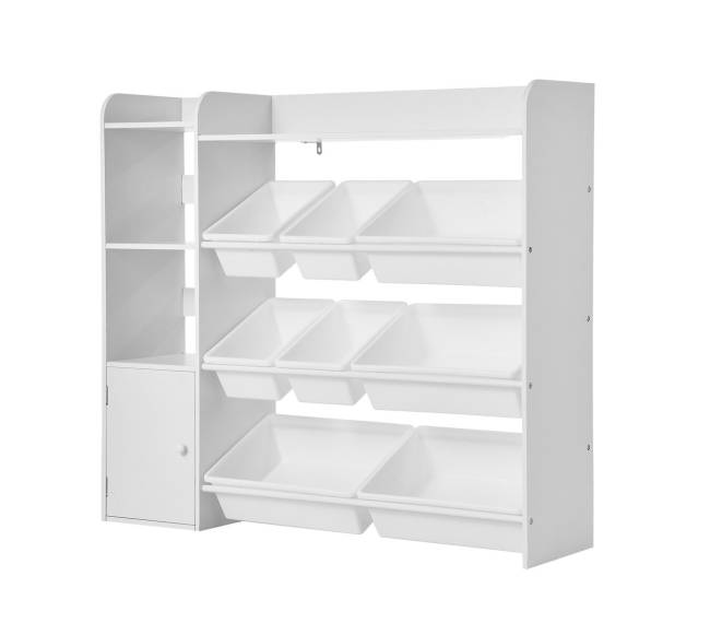 Vaikų žaislų lentyna su 8 plastikinėmis dėžėmis8