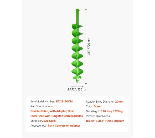 Sraigtinis grąžtas 12x80 cm sodinimui6